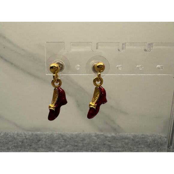 Vintage Wizard of Oz Ruby Slipper Dangle Earrings - Picture 1 of 2